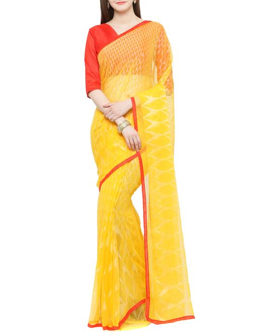 yellow silk printed saree with blouse - 15292285 - Very Small Image - 1