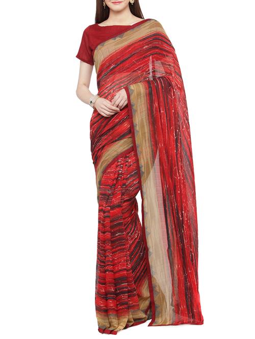 red georgette printed saree with blouse - 15292296 - Very Small Image - 1