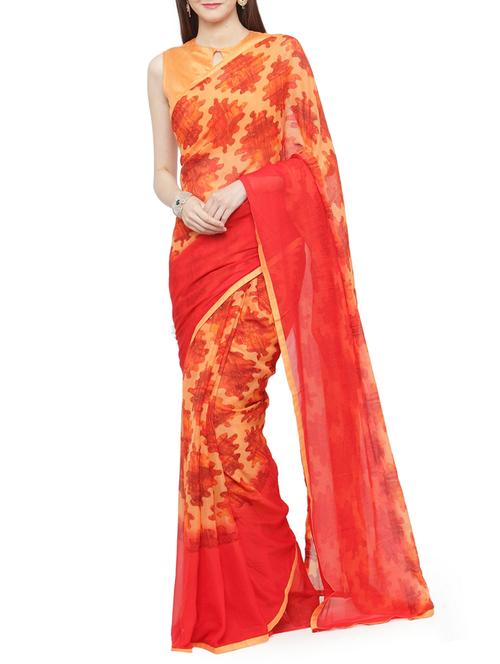orange georgette printed saree with blouse - 15292298 - Very Small Image - 1