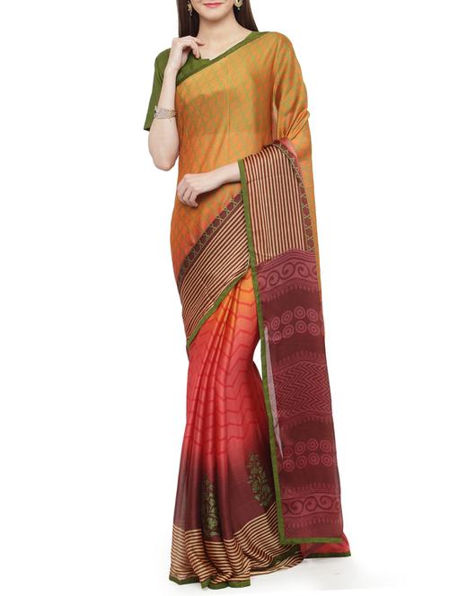 yellow chiffon printed saree with blouse - 15292308 - Very Small Image - 1