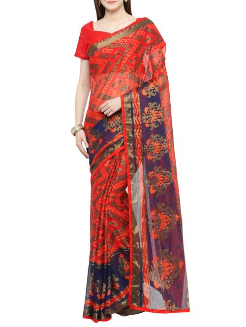 orange chiffon bandhani saree with blouse - 15292339 - Very Small Image - 1