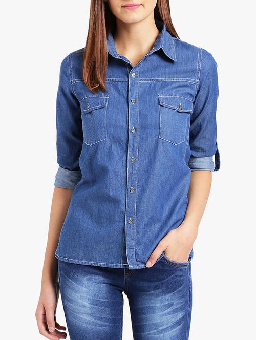 solid blue denim shirt - 15293119 - Very Small Image - 1