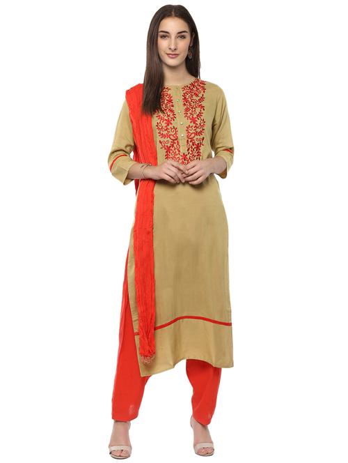 orange cotton salwar dupatta set - 15294063 - Very Small Image - 1