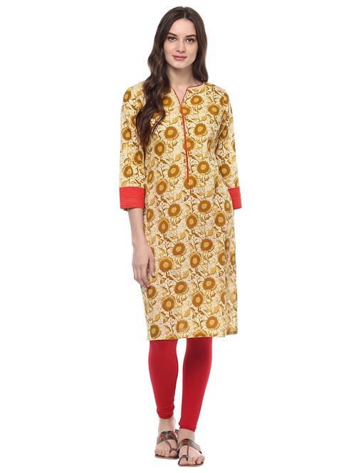 yellow cotton straight kurta - 15294075 - Very Small Image - 1