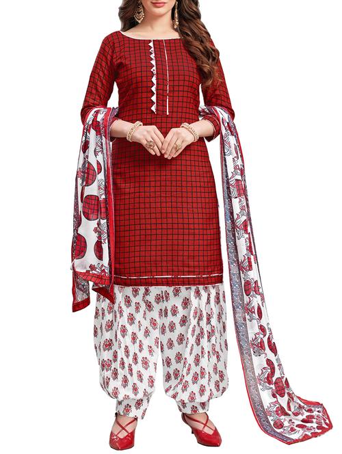 checks printed unstitched patiyala suit - 15294191 - Very Small Image - 1