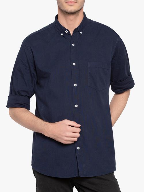 navy blue cotton casual shirt - 15295520 - Very Small Image - 1