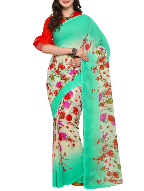 floral printed saree with blouse - 15295627 - Very Small Image - 1