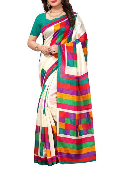 geometric printed bhagalpuri art silk saree with blouse - 15296068 - Very Small Image - 1