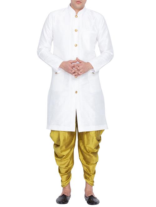 white silk blend dhoti kurta set - 15296256 - Very Small Image - 1