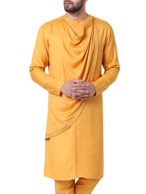 yellow solid long kurta - 15296439 - Very Small Image - 1