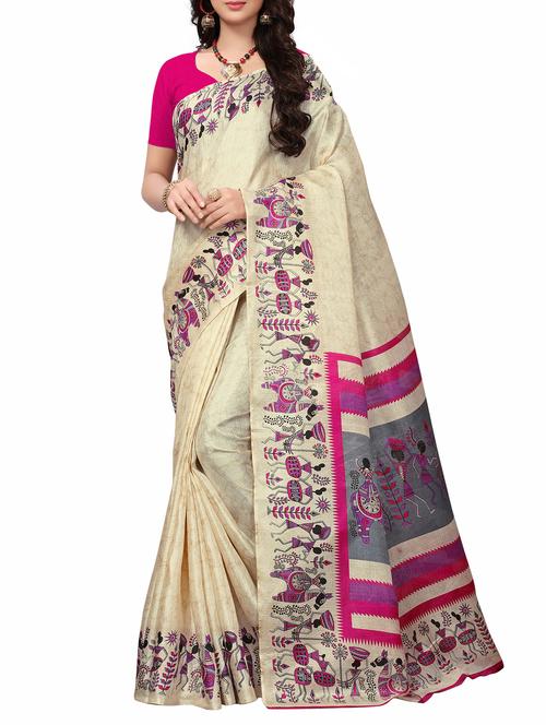 beige khadi warli saree - 15296749 - Very Small Image - 1