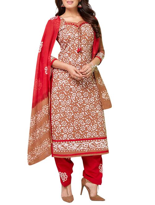 brown cotton unstitched suit - 15297210 - Very Small Image - 1