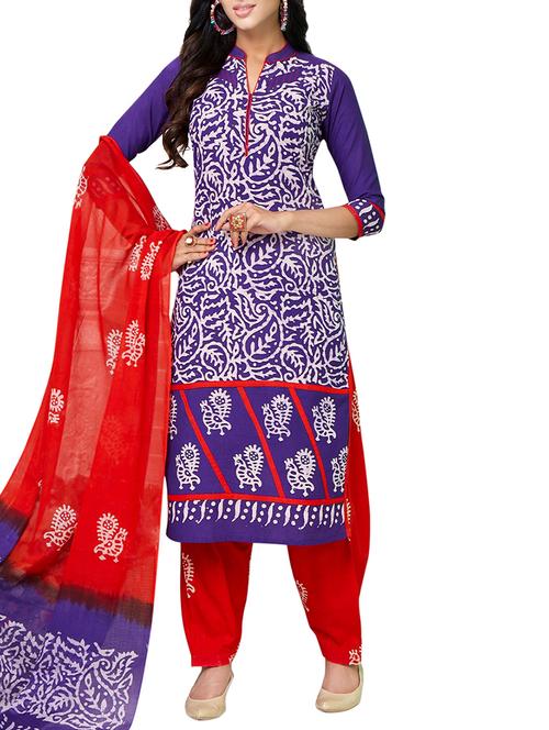 blue cotton unstitched suit - 15297212 - Very Small Image - 1