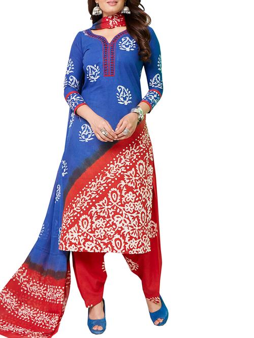 blue cotton unstitched suit - 15297215 - Very Small Image - 1