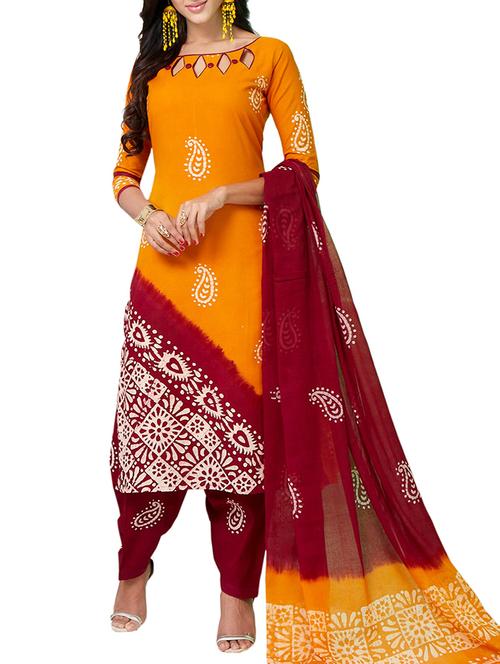 yellow cotton unstitched suit - 15297217 - Very Small Image - 1