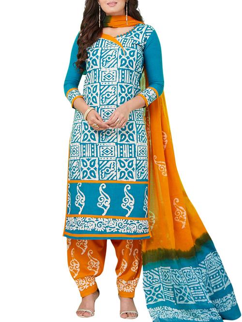 blue cotton unstitched suit - 15297218 - Very Small Image - 1