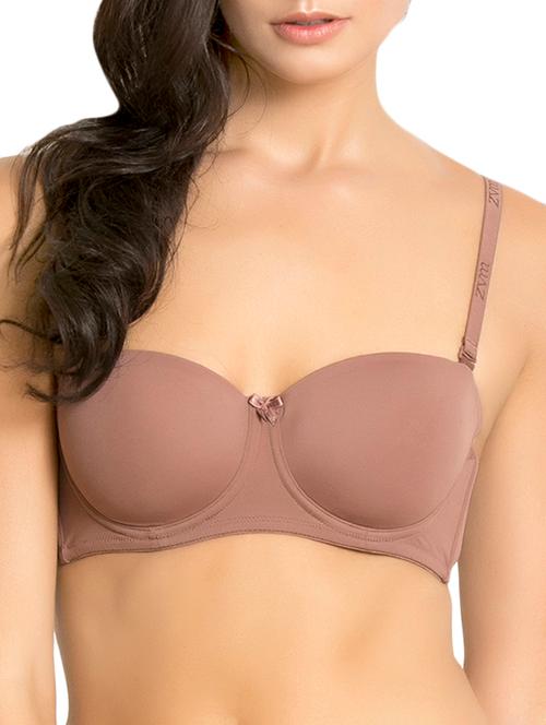 beige solid nylon balconette bra - 15297261 - Very Small Image - 1