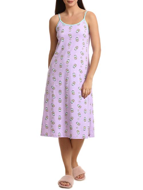 purple printed cotton nighty - 15297549 - Very Small Image - 1