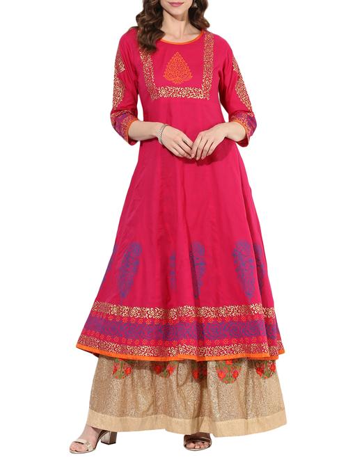 anarkali hand block printed kurta - 15297624 - Very Small Image - 1