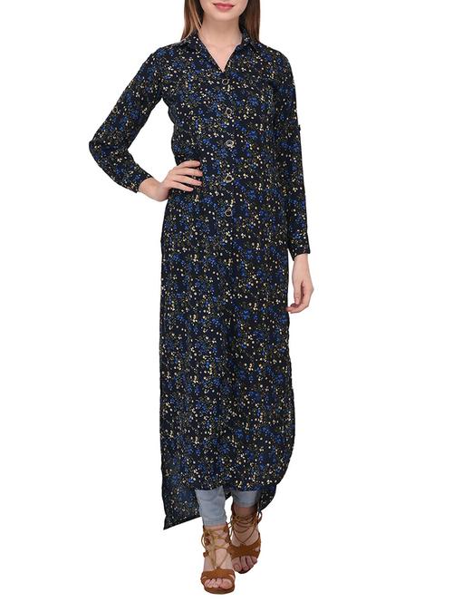 black synthetic high low kurta - 15297668 - Very Small Image - 1