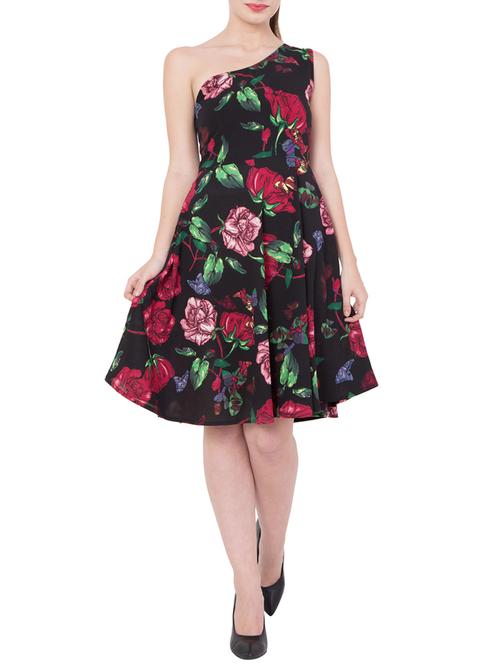 floral single shoulder pleated dress - 15300287 - Very Small Image - 1