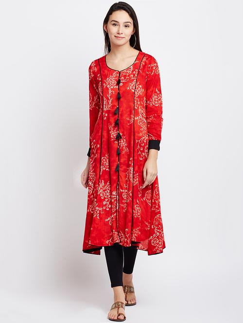 red viscose a-line kurta - 15300335 - Very Small Image - 1