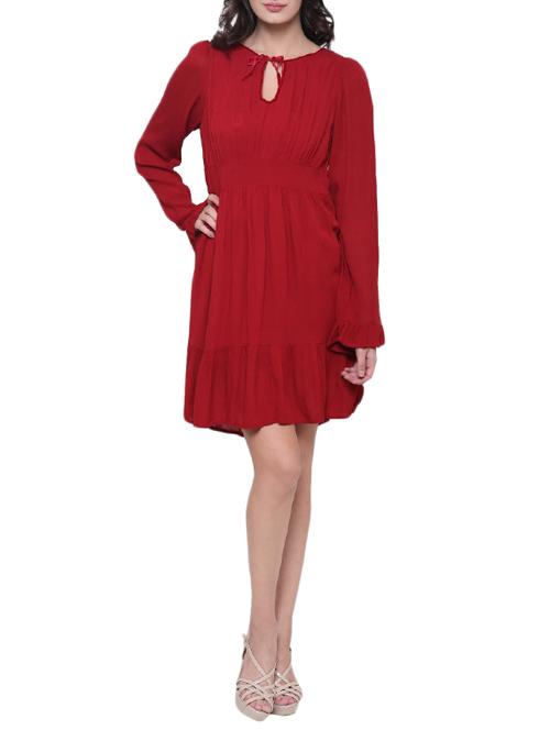 tie-up neck fit & flare dress - 15301388 - Very Small Image - 1