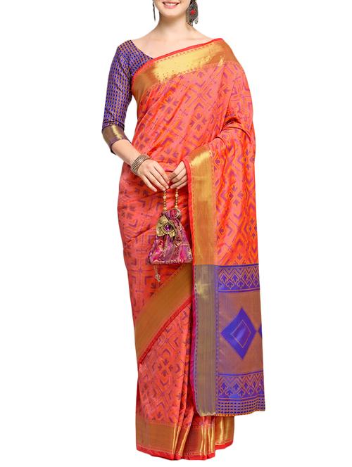 zari woven patola silk saree with blouse - 15303441 - Very Small Image - 1
