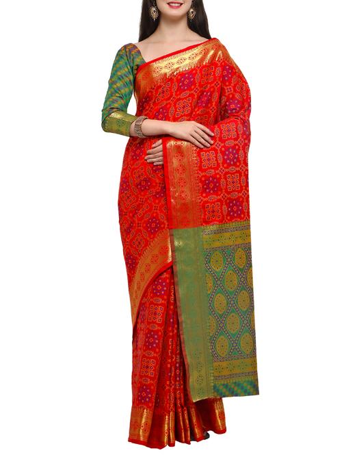 zari woven patola silk saree with blouse - 15303448 - Very Small Image - 1