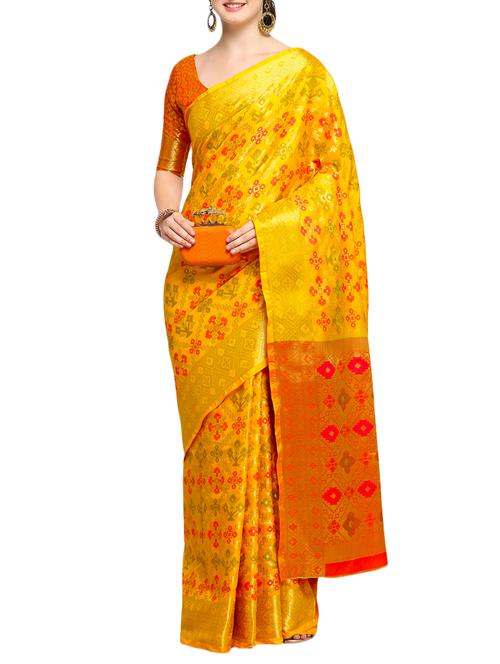 zari woven patola silk saree with blouse - 15303449 - Very Small Image - 1