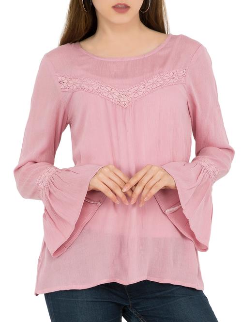 lace trim detail flute sleeved top - 15304814 - Very Small Image - 1