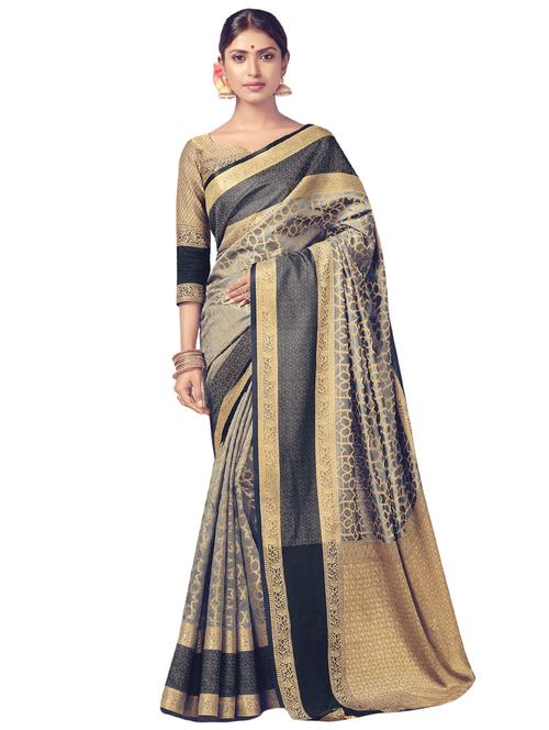 delicate golden border woven saree with blouse - 15306021 - Very Small Image - 1