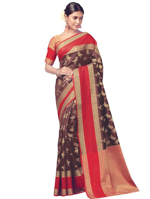 conversational zari banarasi saree with blouse - 15306029 - Very Small Image - 1