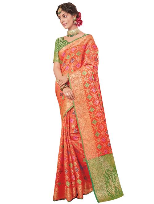 delicate golden zari patola saree with blouse - 15306031 - Very Small Image - 1