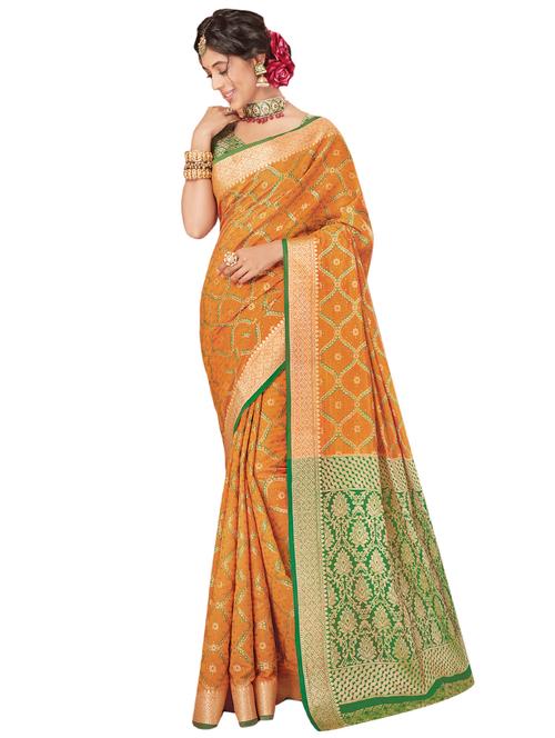 delicate golden zari patola saree with blouse - 15306033 - Very Small Image - 1