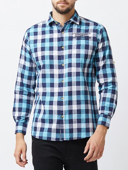 blue cotton casual shirt - 15307319 - Very Small Image - 1