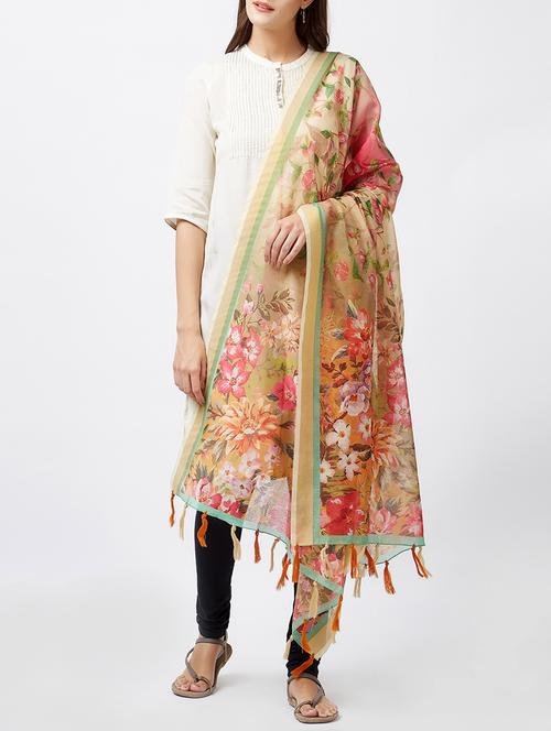 floral chanderi dupatta - 15310591 - Very Small Image - 1