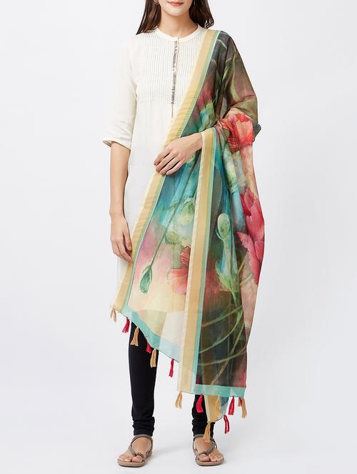 floral chanderi dupatta - 15310592 - Very Small Image - 1