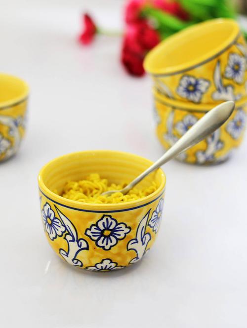 kittens ceramic maggi bowl hand painted in lemon yellow - set of 4 - 15310990 - Very Small Image - 1