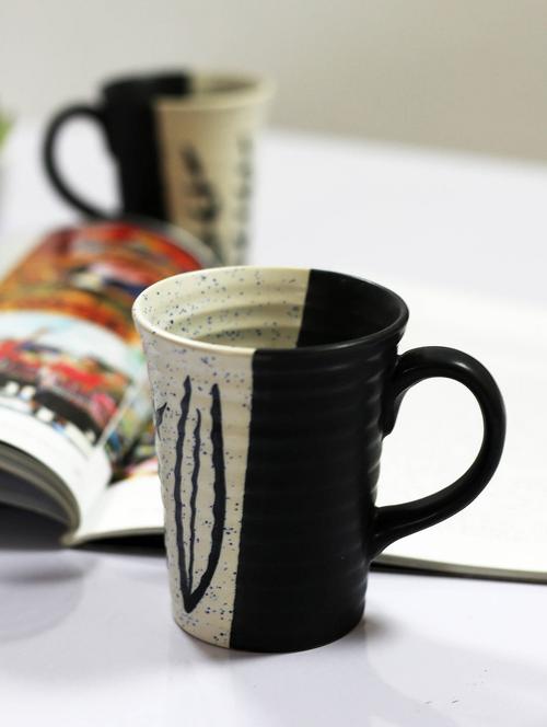 large coffee mug 300 ml - hand painted in black & white - set of 2 - 15310997 - Very Small Image - 1