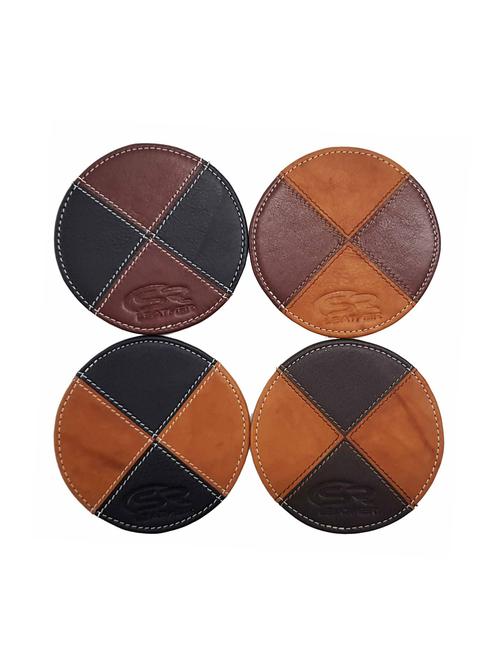 home & office business circle leather cup mats coasters for tea & coffee & drink cup, set of 4 (black) - 15311643 - Very Small Image - 1