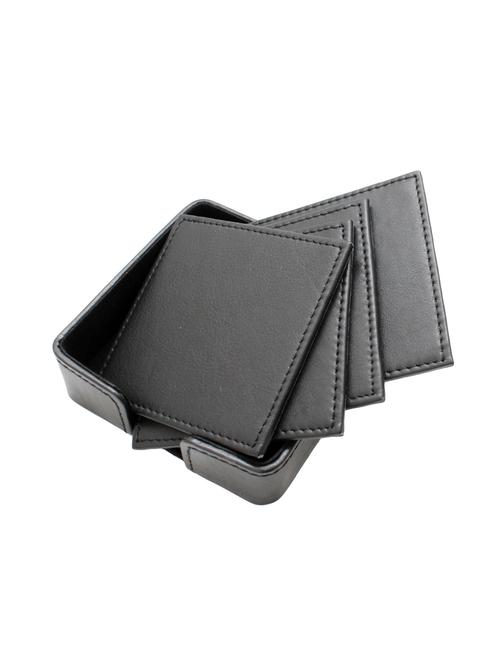 home & office business circle leather cup mats coasters for tea & coffee & drink cup, set of 4 (black) - 15311649 - Very Small Image - 1