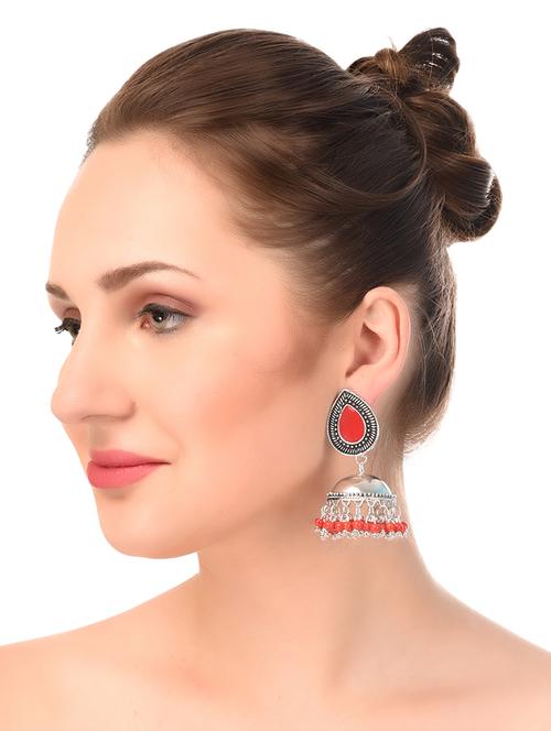 red metal jhumka earring - 15312785 - Very Small Image - 1