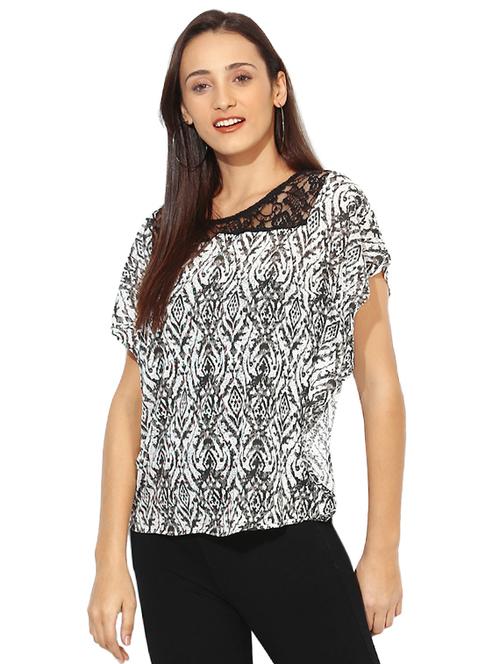 lace yoke detail ruffle sleeved top - 15313169 - Very Small Image - 1