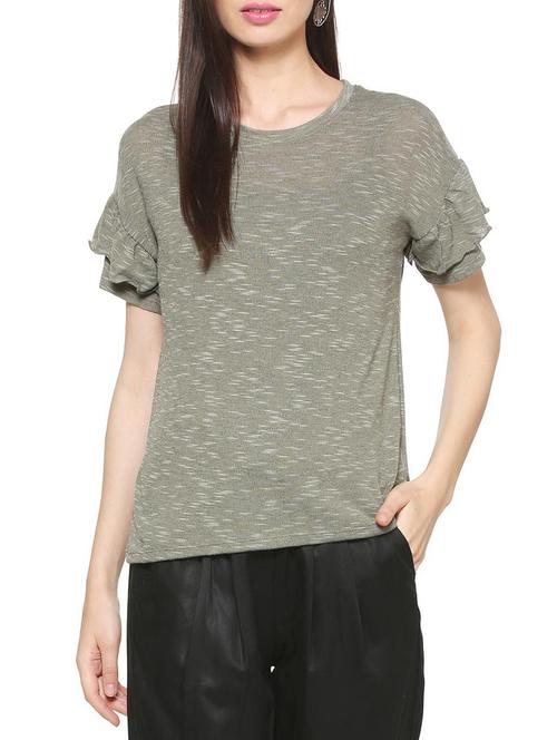 textured ruffle sleeve top - 15314030 - Very Small Image - 1