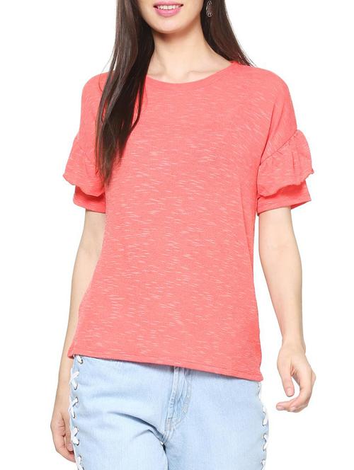 textured ruffle sleeve top - 15314031 - Very Small Image - 1