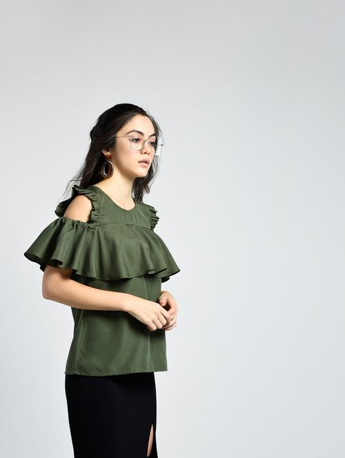 frill detail cold shoulder ruffle top - 15314049 - Very Small Image - 1