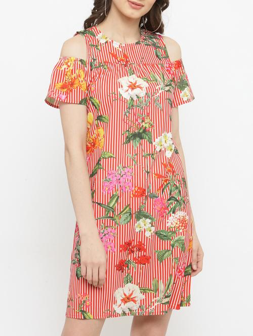 floral striped cold shoulder dress - 15315472 - Very Small Image - 1