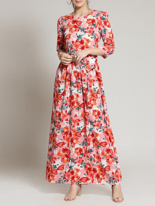 floral belted maxi dress - 15315484 - Very Small Image - 1