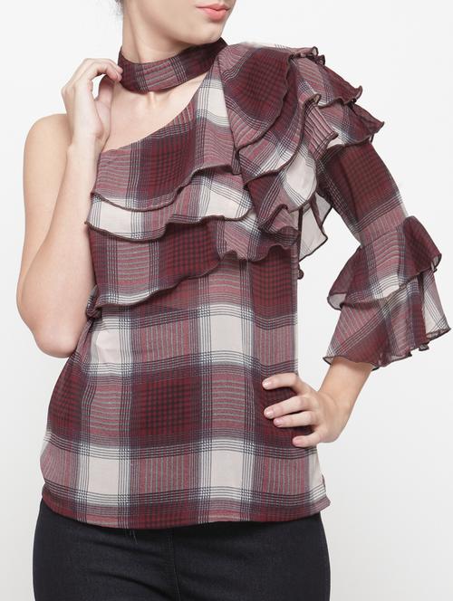 single shoulder ruffled top - 15315554 - Very Small Image - 1